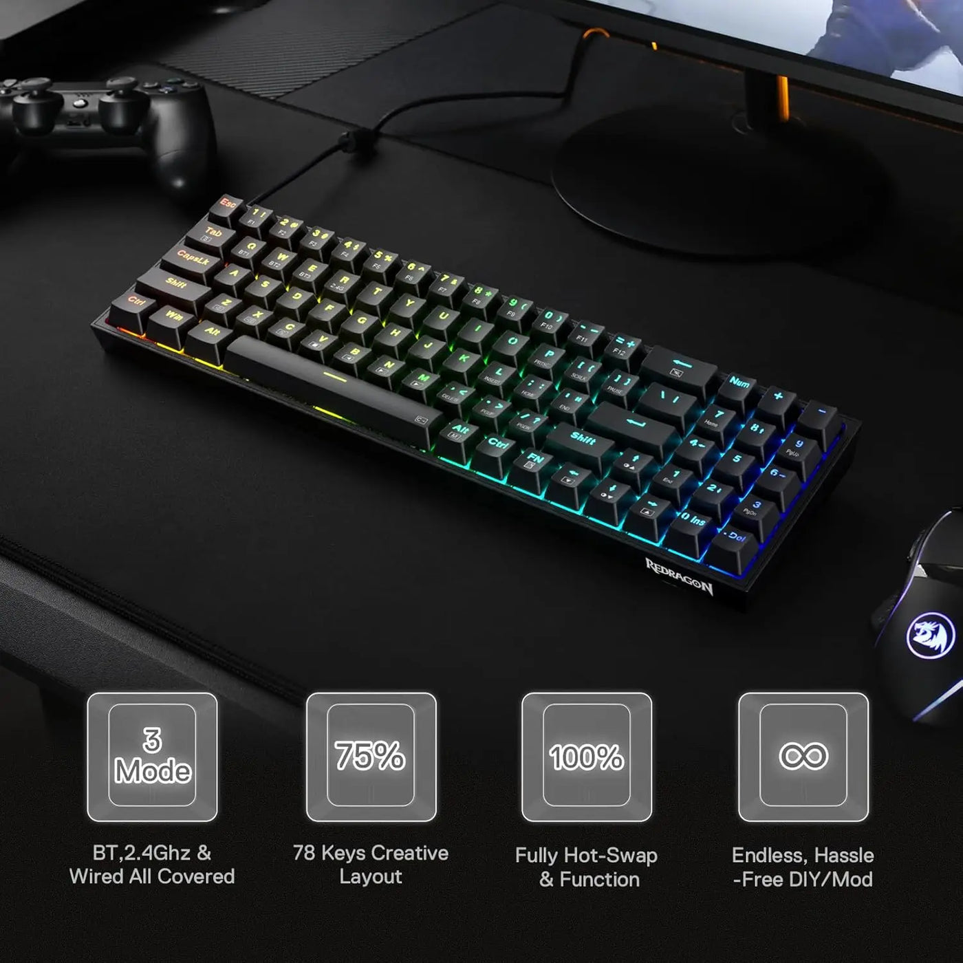 Combo Gamer Redragon BS136: Teclado Mecânico K628 e Mouse M693 Wireless