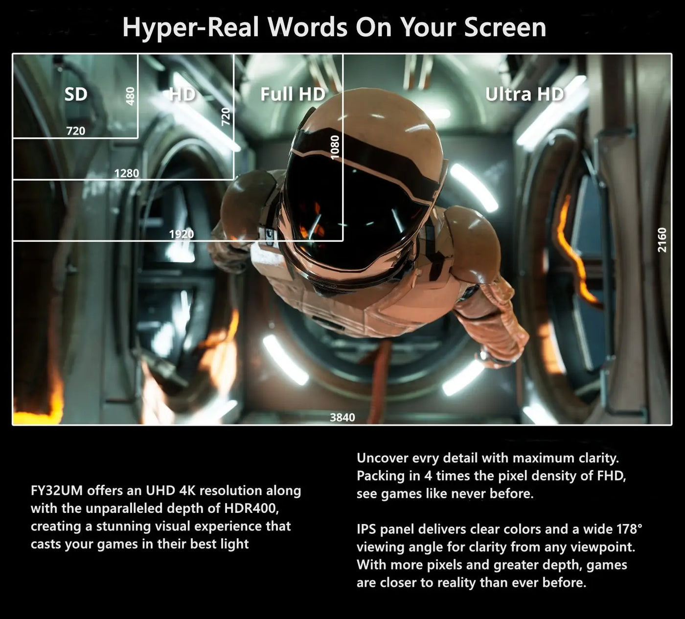 Monitor Gamer FYHXele 32" 4K 144Hz IPS com FreeSync e G-Sync