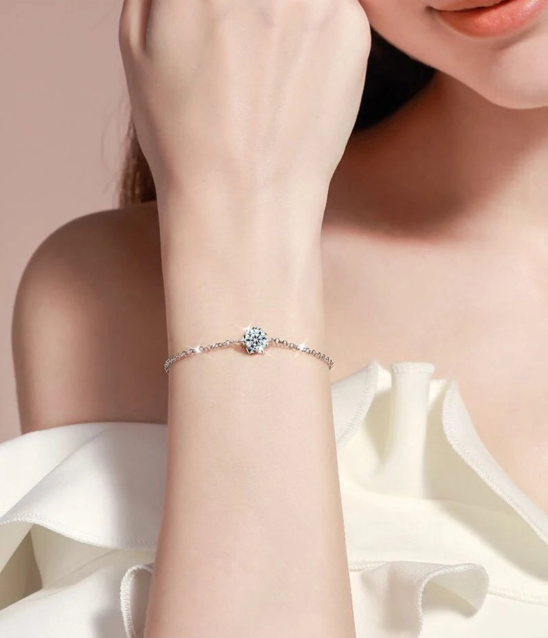 Pulseira Pingente Solitário Moissanite D VVS1 (1.0 ct) em Prata 925 Banhada a Platina – "Luz Eterna"