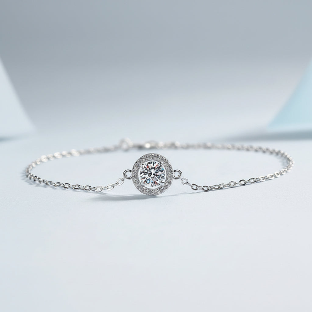 Pulseira Pingente Solitário Moissanite D VVS1 (1.0 ct) em Prata 925 Banhada a Platina – "Luz Eterna"