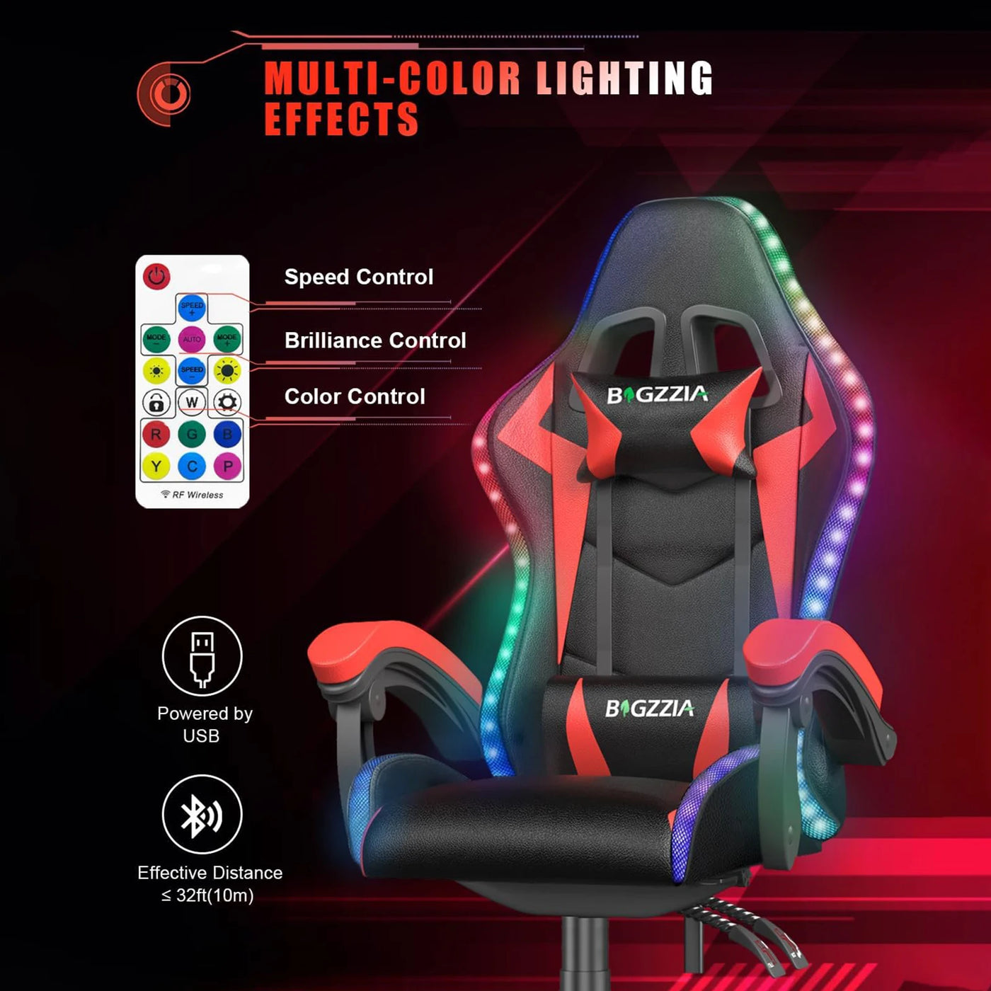 Cadeira Gamer RGB com LEDs e Reclinação Ergonômica