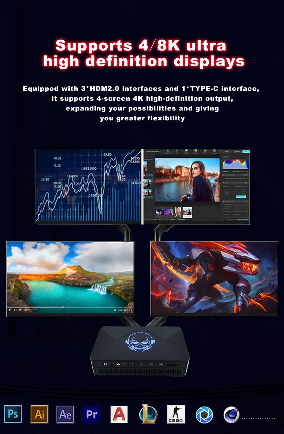 Topton New Mini Gaming PC | Intel i7-12700H | NVIDIA RTX 3060 | 64GB DDR5 RAM | 2TB NVMe SSD | High-Performance Compact Desktop