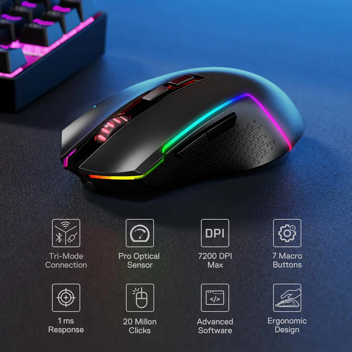 Combo Gamer Redragon BS136: Teclado Mecânico K628 e Mouse M693 Wireless