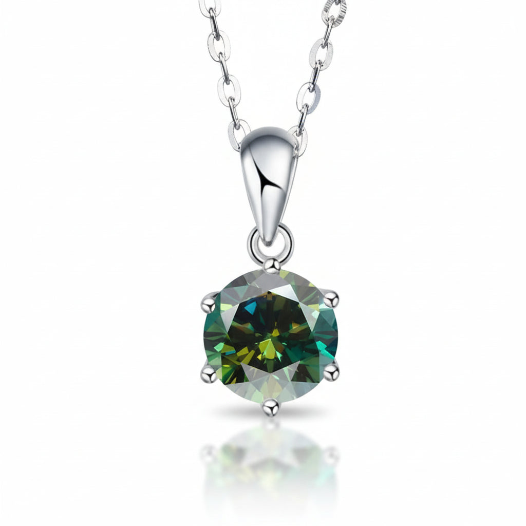 Colar Solitário Moissanite D/VVS1 (Verde) em Prata Esterelina 925 - " Chama Eterna"