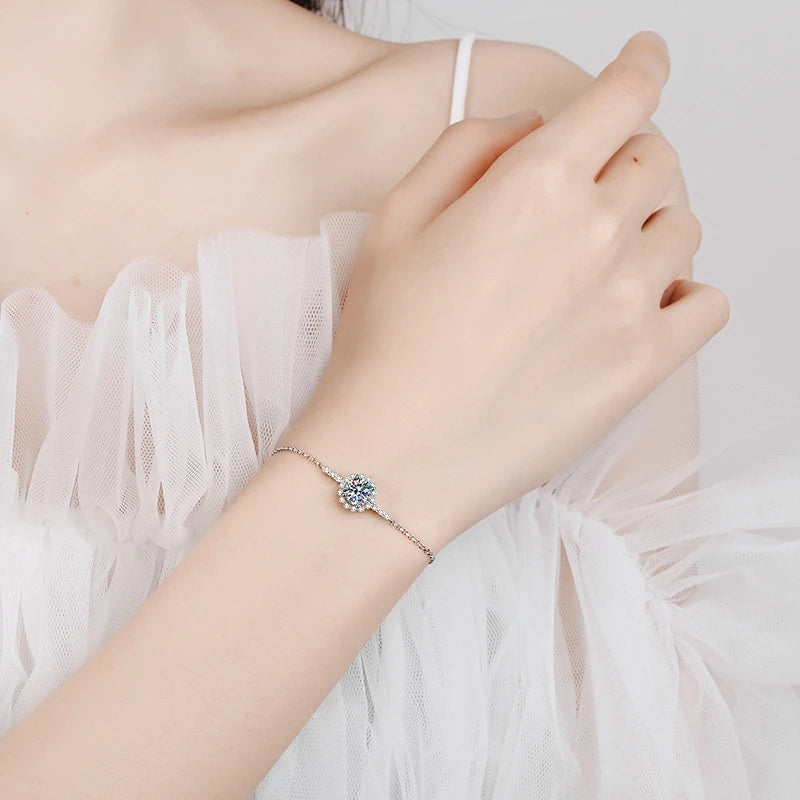 Pulseira Pingente Solitário Moissanite D VVS1 (1.0 ct) em Prata 925 Banhada a Platina – "Luz Eterna"