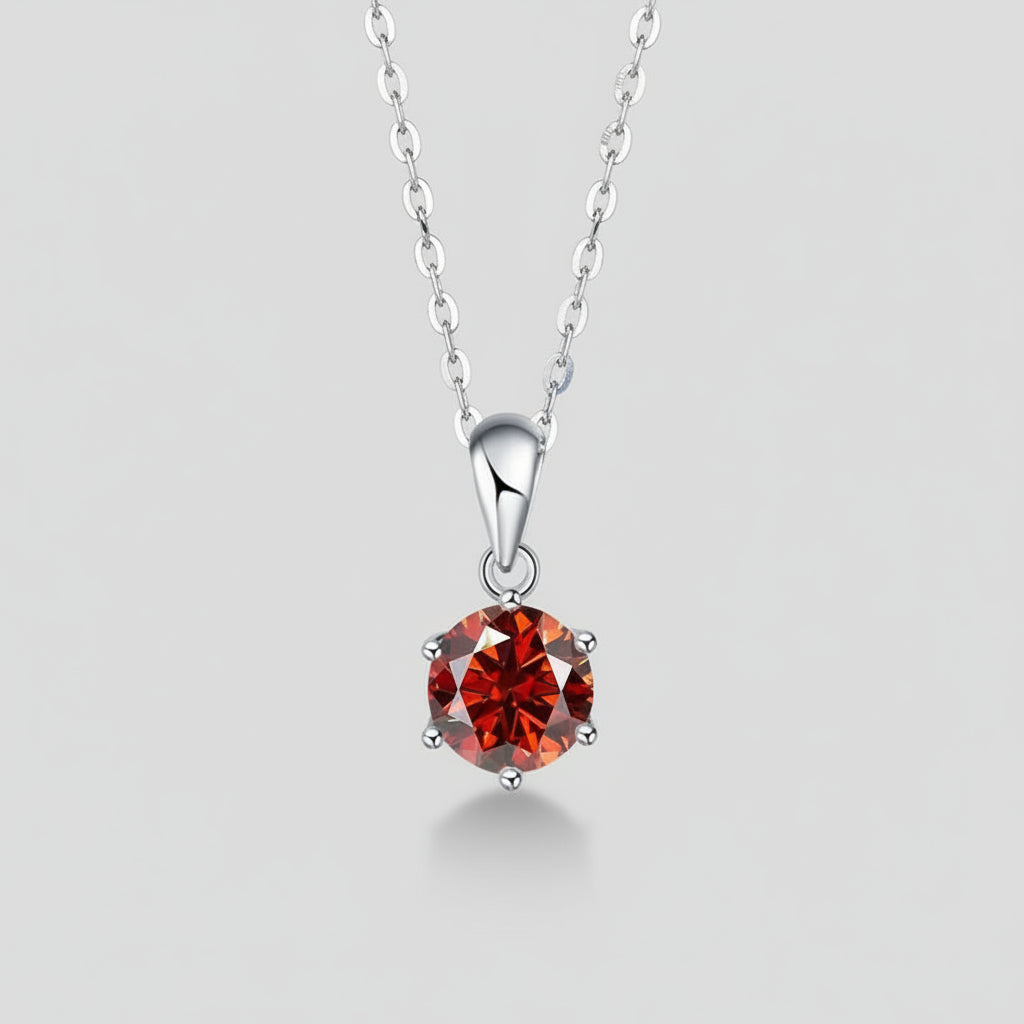 Colar Solitário Moissanite D/VVS1 (Vermelho) em Prata Esterelina 925 - "Chama Eterna"